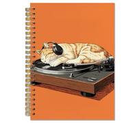 LFBEK Vintage Funky DJ Cat Spiral Notebook 5.5x8.3,Music Cat Lover Gifts