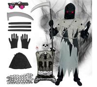 LFBEST Disfraz de Halloween para Niños, Disfraz De Parca Para NiñOs, Disfraces De Halloween Aterradores, Disfraces De Parca Para NiñOs Y NiñAs para Cosplay L (10 - 12 años)