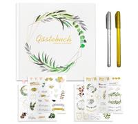 LFBEST Libro de visitas para bodas, libro de visitas de cumpleaños, 100 páginas, álbum de fotos de boda con 4 pegatinas, libro de visitas y 2 lápices metálicos, decoración de boda, libro de visitas de