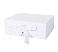 LFBOX Caja de regalo blanca con tapas magnéticas de cinta de 10.2 x 9.0 x 3.75 pulgadas, cajas de regalo de Navidad, cajas de propuesta de dama de honor, padrino de boda, 1 paquete