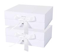 LFBOX Caja de regalo blanca con tapas magnéticas de cinta de 10.2 x 9 x 3.75 pulgadas, cajas de propuesta de dama de honor, caja de almacenamiento de graduación de boda, paquete de 2