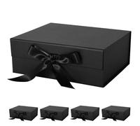 LFBOX Caja de regalo negra con tapas magnéticas de cinta de 10.2 x 9 x 3.75 pulgadas, cajas de propuesta de dama de honor, caja de almacenamiento de graduación de boda, paquete de 5