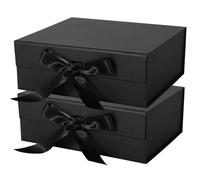 LFBOX Caja de regalo negra con tapas magnéticas de cinta de 10.2 x 9 x 3.75 pulgadas, cajas de propuesta de dama de honor, caja de almacenamiento de graduación de boda, paquete de 2