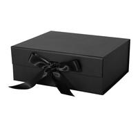 LFBOX Caja de regalo negra con tapas magnéticas de cinta de 10.2 x 9 x 3.75 pulgadas, cajas de propuesta de dama de honor, caja de almacenamiento de graduación de boda, 1 paquete