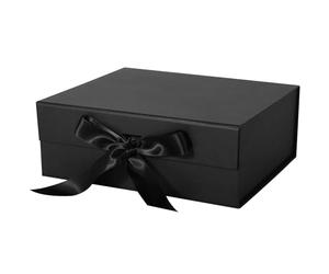 LFBOX Caja de regalo negra con tapas magnéticas de cinta de 10.2 x 9 x 3.75 pulgadas, cajas de propuesta de dama de honor, caja de almacenamiento de graduación de boda, 1 paquete