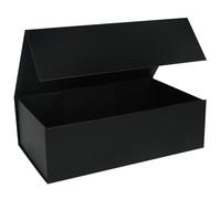 LFBOX Caja de regalo plegable negra con tapas, cierre magnético, 13.8 x 8.3 x 4.4 pulgadas, cajas grandes de propuesta de dama de honor, padrino de boda, 1 paquete, caja de almacenamiento rectangular