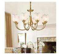 LFCKVX American Style Living Room All Copper Light Luxury Retro Crystal Chandelier European Style Dining Room Fixture