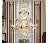 LFCKVX Duplex European-Style Natural Crystal Chandelier All Copper Living Room Chandelier Atmospheric Villa Bedroom Dining Room