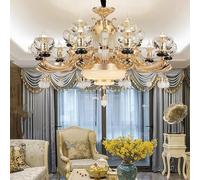 LFCKVX Duplex European-Style Natural Crystal Chandelier All Copper Living Room Chandelier Atmospheric Villa Bedroom Dining Room