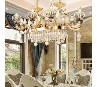 LFCKVX Duplex European-Style Natural Crystal Chandelier All Copper Living Room Chandelier Atmospheric Villa Bedroom Dining Room