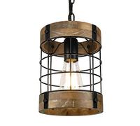 LFCKVX Farmhouse Rustic Chandelier Light Fixture, 4-Light Round Hanging Pendant for Dining Room Entryway Kitchen Island Foyer Breakfast Area, Black Wood and Black Metal Finish