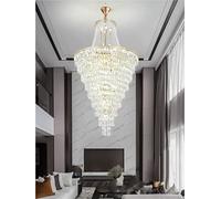 LFCKVX Large Ceiling Long Crystal Chandelier Hotel Lobby Living Room Luxurious Multi Story Staircase Light Golden Stainless Steel Light