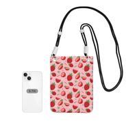 LfearTesa Bolso bandolera pequeño, monedero para teléfono móvil, bolso bandolera, fresa sobre rosa,Negro
