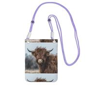 LfearTesa Bolso bandolera pequeño, monedero para teléfono móvil, bolso bandolera, vaca de las Tierras Altas, fauna escocesa.,Morado
