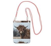 LfearTesa Bolso bandolera pequeño, monedero para teléfono móvil, bolso bandolera, vaca de las Tierras Altas, fauna escocesa.,Rosa