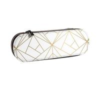 LfearTesa Estuche rígido para lápices, Organizador de papelería, Estuche de Cuero para lápices y Maquillaje, diseño geométrico Dorado con Brillo Blanco.