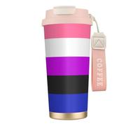LfearTesa Taza de viaje ecológica de acero inoxidable 316 para oficina, pared, coche, café, con cordón, bandera del orgullo de género fluido en diagonal.,Rosa