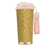 LfearTesa Taza de viaje ecológica de acero inoxidable 316 para oficina, pared, coche, café, con cordón, brillo dorado sin costuras.,Rosa