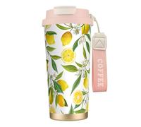 LfearTesa Taza de viaje ecológica de acero inoxidable 316 para oficina, pared, coche, café, con cordón, con estampado de ramas de limonero exótico. ¡Delicioso!,Rosa