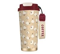 LfearTesa Taza de viaje ecológica de acero inoxidable 316 para oficina, pared, coche, café, con cordón, color negro, oveja,Rojo
