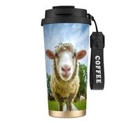LfearTesa Taza de viaje ecológica de acero inoxidable 316 para oficina, pared, coche, café, con cordón, con forma de oveja,Negro