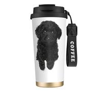LfearTesa Taza de viaje ecológica de acero inoxidable 316 para oficina, pared, coche, café, con cordón, color caniche toy negro (1),Negro
