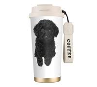 LfearTesa Taza de viaje ecológica de acero inoxidable 316 para oficina, pared, coche, café, con cordón, color caniche toy negro (1),Blanco