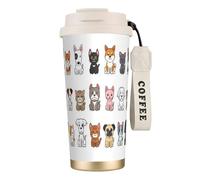 LfearTesa Taza de viaje ecológica de acero inoxidable 316 para oficina, pared, coche, café, con cordón, con diferentes diseños de gatos y perros.,Blanco