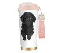 LfearTesa Taza de viaje ecológica de acero inoxidable 316 para oficina, pared, coche, café, con cordón, color caniche toy negro (1),Rosa