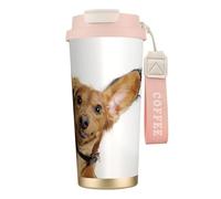 LfearTesa Taza de viaje ecológica de acero inoxidable 316 para oficina, pared, coche, café, con cordón, cachorro de terrier ruso sobre fondo blanco.,Rosa