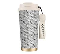 LfearTesa Taza de viaje ecológica de acero inoxidable 316 para oficina, pared, coche, café, con cordón, diseño geométrico de oveja, negro, blanco y gris.,Blanco