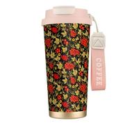 LfearTesa Taza de viaje ecológica de acero inoxidable 316 para oficina, pared, coche, café con cordón, estilo tradicional ruso, color arándano.,Rosa