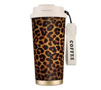 LfearTesa Taza de viaje ecológica de acero inoxidable 316 para oficina, pared, coche, café, con cordón, estampado de leopardo oscuro,Blanco