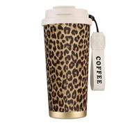 LfearTesa Taza de viaje ecológica de acero inoxidable 316 para oficina, pared, coche, café, con cordón, estampado de leopardo,Blanco