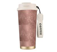 LfearTesa Taza de viaje ecológica de acero inoxidable 316 para oficina, pared, coche, café, con cordón, moderna y elegante, con brillo dorado rosa.,Blanco