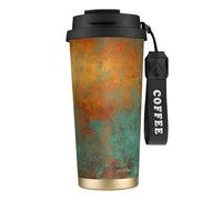 LfearTesa Taza de viaje ecológica de acero inoxidable 316 para oficina, pared, coche, café, con cordón, pátina de cobre metálico de moda.,Negro
