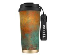 LfearTesa Taza de viaje ecológica de acero inoxidable 316 para oficina, pared, coche, café, con cordón, pátina de cobre metálico de moda.,Negro