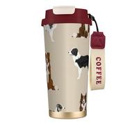 LfearTesa Taza de viaje ecológica de acero inoxidable 316 para oficina, pared, coche, café, con cordón, raza de perro Border Collie (básica),Rojo