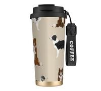 LfearTesa Taza de viaje ecológica de acero inoxidable 316 para oficina, pared, coche, café, con cordón, raza de perro Border Collie (básica),Negro