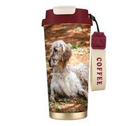 LfearTesa Taza de viaje ecológica de acero inoxidable 316 para oficina, pared, coche, café, con cordón, setter inglés, otoño, mascotas, perros, inglés,Rojo