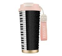 LfearTesa Taza de viaje ecológica de acero inoxidable 316 para oficina, pared, coche, café, con cordón, teclas de piano vintage y notas musicales.,Rosa