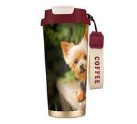 LfearTesa Taza de viaje ecológica de acero inoxidable 316 para oficina, pared, coche, café, con cordón, Yorkshire Terrier, Bokeh, perros adorables, pared,Rojo
