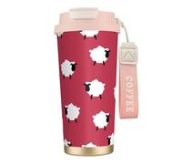 LfearTesa Taza ecológica de acero inoxidable 316 para oficina, viajes, pared, coche, café, con cordón, diseño de oveja blanca y roja.,Rosa