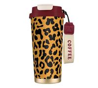 LfearTesa Taza ecológica de acero inoxidable 316 para oficina, viajes, pared, coche, café, con cordón, estampado de leopardo (2)(1),Rojo