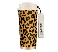 LfearTesa Taza ecológica de acero inoxidable 316 para oficina, viajes, pared, coche, café, con cordón, estampado de leopardo (2)(1),Blanco