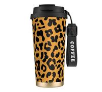 LfearTesa Taza ecológica de acero inoxidable 316 para oficina, viajes, pared, coche, café, con cordón, estampado de leopardo (2)(1),Negro