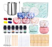 LFENYIGI Kit Para Hacer Velas Aromaticas Fabricacion Para Niños y Principiantes, Kit Velas incluye 500 g de Cera de Abeja, 6 Aceites Esenciales, 9 Tarros y Accesorios Para Hacer Velas DIY