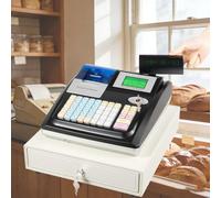 LFHWHKJ Caja registradora electrónica con Impresora de Tickets, admite 3 métodos de Pago, 200 departamentos, 10.000 artículos, 50 cajeros y 9 configuraciones de tasa de IVA.(Black)