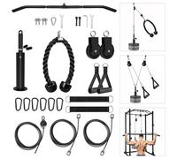 LFJ Polea Gimnasio Casa, Kit Poleas Gimnasio DIY Agarres Poleas Gym Cuerda Triceps Home Gym Cable Sistema de Polea de Peso (Juego con Barra polea)