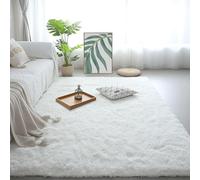 Lfombra de Pelo Largo 110 x 380 cm Suave y Antideslizante Tapete Quarto Carpet Rugs Fácil de Limpiar para Salón O Dormitorio, Alfombra Esponjosa de Cama, Blanco